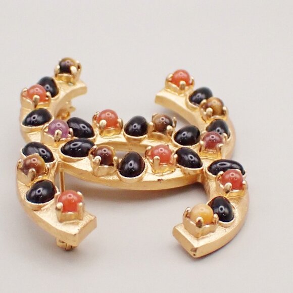 CHANEL CC Logo Color Stone Pin Brooch 01A Gold GHW France - Picture 2 of 5